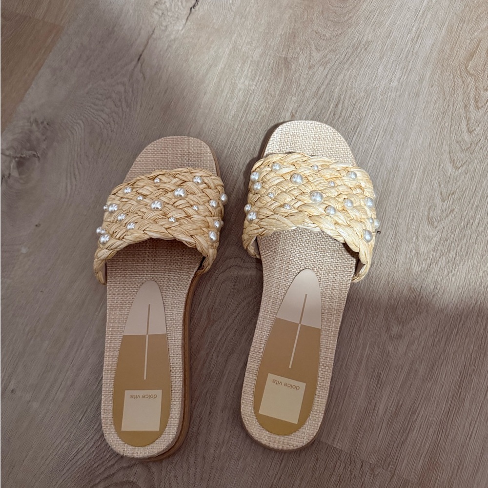 Dolce Vita Tan Woven Slide Sandals